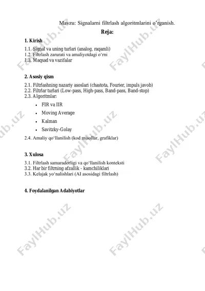 signalarni filtrlash algoritmlari — PDF