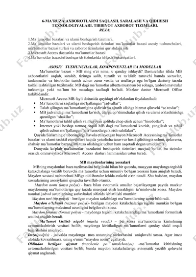 ma’lumotlar bazalari va ularni boshqarish tizimlari — DOCX