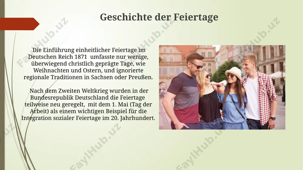 undesländer, die ihn bereits am 2. oktober begehen, was zu regionalen unterschieden im feiertagskalender führt. planung und vorbereitung für unternehmen in nordrhein-westfalen ist die berücksichtigung der feiertage, wie z.b. christi himmelfahrt, wichtig für die personalplanung und die optimierung von produktionsabläufen über das gesamte jahr verteilt. die planung von urlaubsreisen während der 9 deutschen feiertage erfordert eine frühzeitige buchung, besonders in beliebten reisezielen wie bayern oder dem schwarzwald, um die besten angebote und verfügbarkeiten zu sichern. feiertagsaktivitäten an christi himmelfahrt (40 tage nach ostern) finden in vielen städten, wie z.b. münchen, traditionelle volksfeste mit etwa 10.000 besuchern und diversen buden statt. der tag der deutschen einheit am 3. oktober wird oft mit besonderen veranstaltungen in berlin gefeiert, darunter große konzerte mit über 50.000 zuschauern und feuerwerke über dem brandenburger tor. feste und bräuche in bayern wird der "tag der arbeit" (1. mai) oft mit traditionellen maibaum-aufstellungen in dörfern und städten gefeiert, …