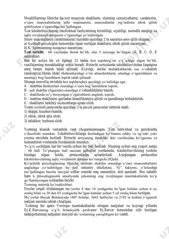 rif berishgan. aynan real olamga nisbatan dezadaptatsiyasi mavjud bo’lgan, moslasha olmagan inson o’zidagi yolg’izlikni yengib o’tish uchun ijod qilish va yangilik yaratishni boshlar ekan. a.adlerning fikricha, insondagi kreativlik o’zida mavjud bo’lgan noto’liqlik kompleksini to’ldirish vositasi deb bilgan. empirik tadqiqotlarda ko’rsatilishicha, ijodkor qobiliyatli bolalar shaxsiy va emotsional sohada jiddiy muammolarga duch kelishadi. tadqiqotlarda bunday bolalarning maktabda erishayotgan natijalari ularning imkoniyatlaridan past chiqqanini kuzatishimiz mumkin. kreativlik va intellektni qarama-qarshi qo’ygan olimlardan yana biri dj.gilvord bo’lib, u o’z nazariyasini ikki xil tafakkur asosida quradi. ya’ni konvergent va divergent tafakkur. konvergent tafakkur masalani yechishda mavjud barcha vositalarni tahlil qilib, ulardan yagona maqbulini tanlashdir. konvergent tafakkur intellekt asosida quriladi. divergent tafakkur- masalani yechishning turli variantlarini yaratishdan iborat tafakkur turidir. divergent tafakkur- kreativlik asosida quriladi. demak, intellekt va kreativlik umumiy ko’rinishdagi ikki xil qobiliyatlar bo’lib, ularni ma’lumotlarni qayta ishlash jarayoni bilan bog’lash mumkin. kreativlik insonda mavjud ma’lumotlarni qayta ishlab chiqarish va ularning cheksiz yangi modelini yaratishga …