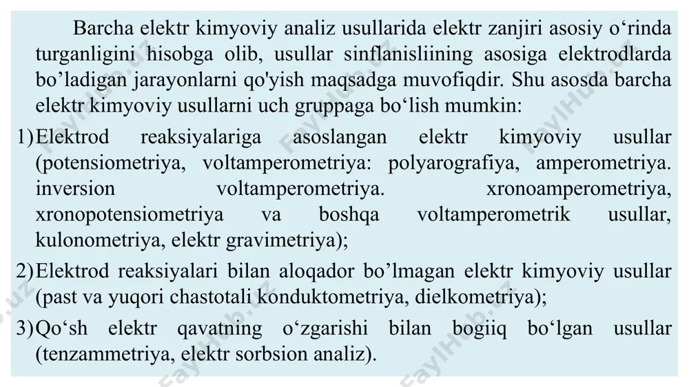 zarrachalar soni ortadi, natijada elektr o'tkazuvchanlik ma’lum qiymatgacha ortadi, keyin esa kamayadi, chunki eritma konsentratsiyasi oshishi bilan eritmaning ion kuchi oshadi, natijada ionlar orasidagi masofa kichrayib, ion juftlari hosil bo'lib, ionlarning harakatchanligi kamayadi. demak, konsentratsiya va ionlarning zaryadi qancha katta bo‘lsa, eritmaning ion kuchi shuncha katta bo'ladi. bu bog'lanish onzager tenglamasi bilan ifodalandi: bu yerda: λ — berilgan konsentratsiyadagi eritmaning ekvivalent elektr o'tkazuvchanligi; λ° — cheksiz suyultirilgan eritmaning ekvivalent elektr o'tkazuvchanligi; µ° — eritmaning ion kuchi; ᵦ — erituvchining kimyoviy tabiatiga bog'liq bo'lgan kattalik. 1-rasm. solishtirma elektr o'tkazuvchanlikning eritma konsentratsiyasiga bog‘liqligi. konduktometrik analiz usuli to'g'ri (bevosita) konduktometriya va konduktometrik titrlashga bo'linadi. to'g'ri konduktometriya asosida eritma konsentratsiyasi bilan elektr o'tkazuvchanligi orasidagi bog'lanish yotadi. bu usul bilan eritmada bo'lgan alohida elektrolitlar miqdorini aniqlash, ayniqsa, oziq-ovqat mahsulotlari sifatini nazorat qilish mumkin. masalan, suvning tozaligini, sut, vino, shifobaxsh ichimliklar va boshqalar tarkibiy qismini aniqlash mumkin. konduktometrik titrlashda titrlash jarayonida eritmaning elektr o'tkazuvchanligi o'lchab boriladi. …