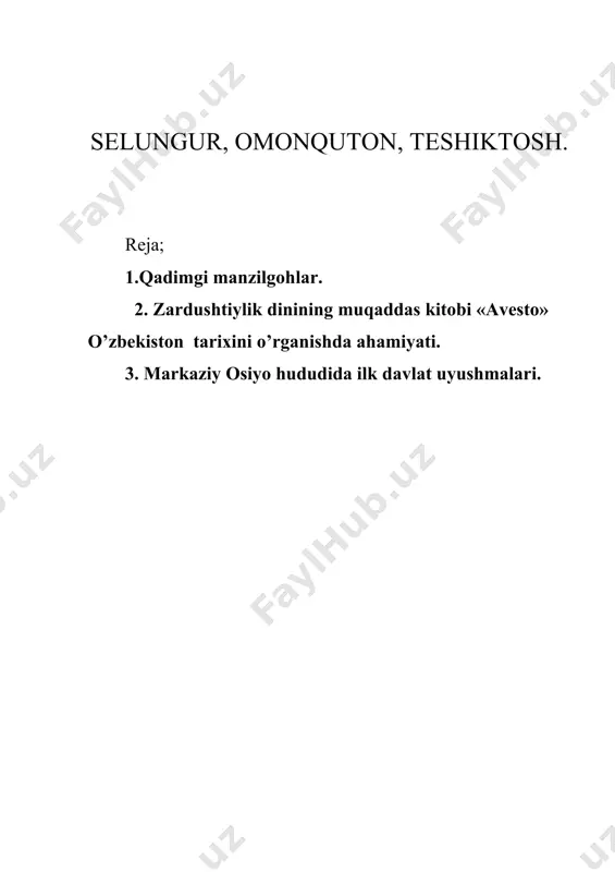 eolog o’.islomov boshchiligidagi o’zr faga qarashli arxeologiya institutining paleolit otryadi selungur makonni qayta tekshirib, g’orning g’arbiy tomonida tekshiruv shurfini soldi. u yerda tadqiqot ishlari 1988 yillargacha davom etdi. tadqiqotlar davomida o’rtacha qalinlikda 20-40 sm dan iborat 5 ta madaniy qatlam aniqlandi. ular o’rta qalinlikdagi 60-70 sm dan iborat tabiiy qatlamdan bilan ajratilgan. bu yerda ajdodlarimiz o’z makonlarini 5 marotaba uzoq vaqt mobaynida tark etib yashaganlar. madaniy qatlamlardan toshdan yasalgan mehnat qurollari: qo’l cho’qmori, to’mtoq boltalar, pichoqsimon qurollar, ko’plab tishli qurollar, qush tumshug’iga o’xshash qurollar qazib olingan. beshinchi qatlamdan ashel` davriga mansub qo’l cho’qmori topildi. u ajdodlarimiz ishlatgan ilk quroldir. makonning eng muxim topilmalari bo’lgan odam suyaklari 3 va 2 qatlamdan topilgan. u yerdan odamning yelka suyagining bir bo’lagi, bosh suyagi engak qismining bir bo’lagi, 14 ta tish topilgan. antropologlar ularni tadqiq qilib, ashel` davrida yashagan arxantroplar deb topdilar. o’rta paleolit davri yodgorligi o’zbekistonda dastlab 1938 yilda teshiktoshda topilgan. hozirgi kunda …