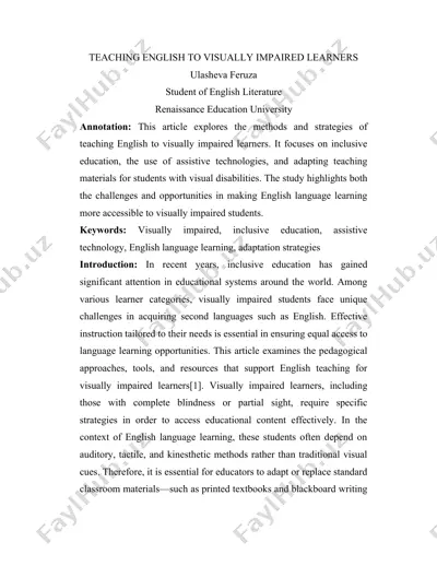 teaching english to visually impaired learners — DOCX