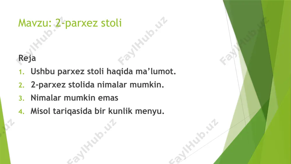 langan yog’. sharbatlar , meva, sabzavot, suv bilan suyultiriladi. quyultirilgan va butun sut, tvorog (pishloq, chuchvara), tvorog va boshqa fermentlangan sut mahsulotlari. smetana – har bir idish uchun 25 g dan ko’p bo’lmagan, pishloq bo’laklarga yoki maydalangan. bug ‘omlet, yumshoq qaynatilgan tuxum. kecha pishirilgan bug’doy noni, quruq pechene, va oq kraker. suvda pishirilgan viskoz donlar (siz sutdan foydalanishingiz mumkin), mayda makaron (tug’ralgan yoki vermishel). grated don va sabzavotlar bilan zaif kam yog’li bulonda sho’rvalar. kotlet, güveç, pudinglar, qovurilgan va qaynatilgan kartoshka pyuresi shaklidagi sabzavotlar. gulkaram, sabzi, lavlagi, qovoq, qovoq, kartoshka. yaxshi bardoshlik bilan – pomidor, oq karam, yashil no’xat. agar so’ralsa, qahva, kakao, qaymoqli choy, sut yoki limon. shirinliklar, murabbo, asal, shakar. quyidagilarni istisno qilish kerak: puf va xamirdan tayyorlangan un mahsulotlari, yangi non. fasol, no’xat, sutli sho’rva, okroshka, tariq sho’rva. birlashtiruvchi to’qima va yog’li go’sht, parranda go’shti, dudlangan go’sht, g’oz, o’rdakga boy. qo’zi va cho’chqa go’shti cheklangan bo’lishi kerak. …