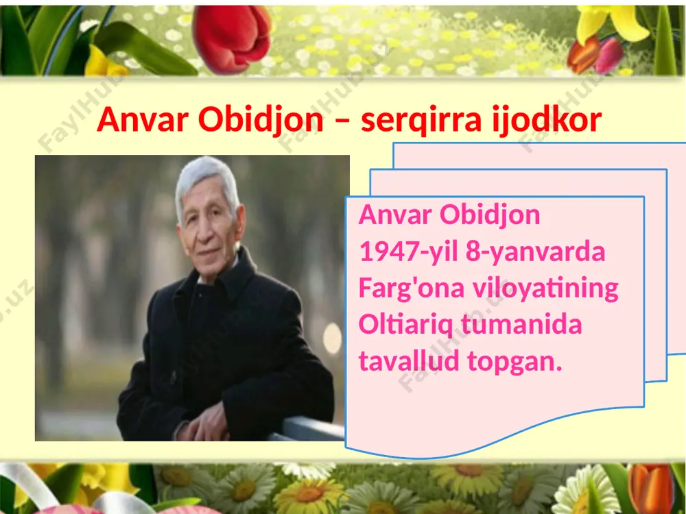an ekan keng vatan... doim shuni aytardi nabiralar yonida. eski ertak hech kimning tegmas edi joniga. keksa ari o‘g‘itlarga to‘ydim men. rosa qorin qo‘ydim men. endi suvdan berishsin, tomirlarim kerishsin. bir chetdan boqmay ola, beriroq kel, hoy, bola. bir maqtab qo‘y meni yeb. tepmasang bas koptok deb. tarvuz image1.jpeg image2.jpeg image3.jpeg image4.jpeg image5.jpeg image6.png image7.jpeg image8.jpeg image9.jpeg image10.jpeg image11.jpeg image12.jpeg image20.jpeg image21.png image13.jpeg image14.jpeg image15.jpeg image16.jpeg image17.jpeg image18.jpeg image19.jpeg image22.jpeg image23.jpeg image24.jpeg image25.jpeg image26.jpeg image27.jpeg image28.jpeg image29.jpeg