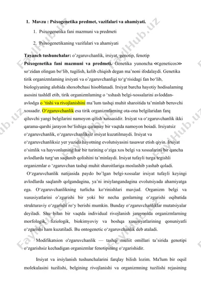 psixogenetika predmet, vazifalari va ahamiyati — DOC