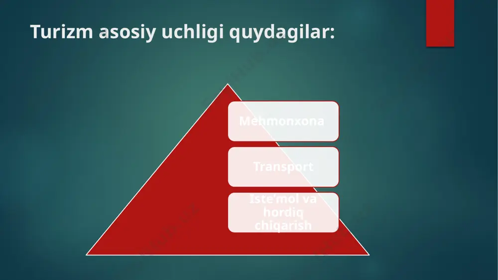 ham xorij tajribasi uyg’unlashtirilgan ekanligi; mehmonxonada sayyohlarga yanada qulaylik yaratish maqsadida qo‘shimcha gidlik xizmati joriy qilinganligi; mehmonxona dizaynida milliy urf-odatlar, sharqona madaniyatni va zamonaviylikni o‘zida mujassam etganligi shular jumlasidandir. “lyabi house” mehmonxonasi faoliyati to’g’ri tashkil qilingani bois yildan- yilga sayyohlar oqimi ko’paymoqda. bu fikrimning yaqqol isbotini quydagi diagramadan ham ko’rish mumkin. mehmonxonaga tashrif buyurgan sayyohlarning soni: ряд 1 727 591 839 1046 1221 2011 2012 2013 2014 2015 727 591 839 1046 1221 столбец1 2011 2012 2013 2014 2015 столбец2 2011 2012 2013 2014 2015 birlikda mehmonxona mijozlarining asosiy qismi xorijiy sayyohlar bo’lib ,ular orasida fransullar , italiyanlar, nemislar, yaponlar, ispanlar ko’pchilikni tashkil etadi. “lyabi house” mehmonxonasiga 2012-2015 yillarda tashrif burugan xorijlik sayyohlar soni davlatlar kesimida: fransiya 2012 2013 2014 2015 0.10100000000000001 0.125 0.114 0.19 italiya 2012 2013 2014 2015 4.2999999999999997e-2 3.5000000000000003e-2 5.1999999999999998e-2 0.112 yaponiya 2012 2013 2014 2015 0.104 0.114 9.5000000000000001e-2 0.1 germaniya 2012 2013 2014 2015 3.4000000000000002e-2 3.5000000000000003e-2 …