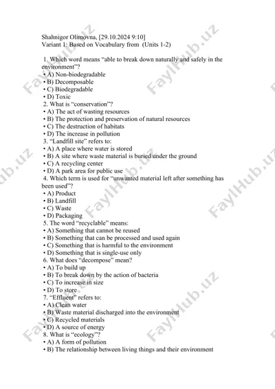 environmental science vocabulary quiz — DOCX
