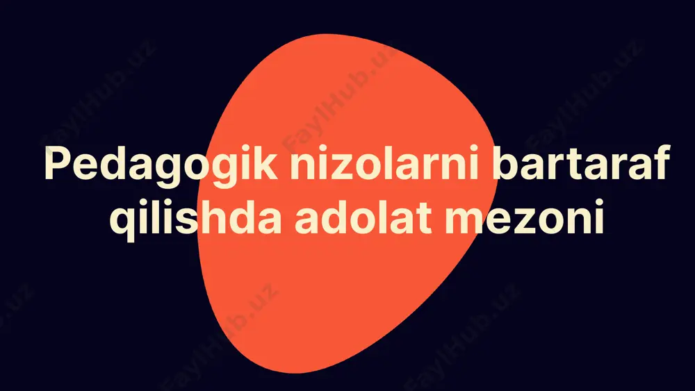 sidagi nizolarni hal etish uchun asosiy tamoyil hisoblanadi. u pedagogik nizolarni bartaraf etishda muhim rol o'ynaydi, chunki o'quvchilarning huquqlarini himoya qilish va ularning fikrlarini inobatga olish orqali o'qituvchilar bilan o'zaro munosabatlarni yaxshilaydi. masalan, o'qituvchi va o'quvchi o'rtasida bahs kelib chiqsa, adolat mezoni ularga birgalikda muammoni hal qilish uchun muloqot qilish imkoniyatini beradi, natijada har ikki tomonning manfaatlari hisobga olinadi va muammoni hal qilish jarayoni adolatli bo'ladi. bu tamoyil ta'limda o'zaro hurmat, hamkorlik va tushunishni oshirishga yordam beradi, shuning uchun uning ahamiyati juda katta. nizolarni hal etish jarayoni tahlil bosqichlari nizolarni hal etish jarayonida uchta asosiy bosqich mavjud: tayyorgarlik, muhokama va xulosa chiqarish. tayyorgarlik bosqichida, taraflar nizo sabablarini aniqlab, o'z pozitsiyalarini belgilashlari kerak. muhokama bosqichida, taraflar o'zaro fikr almashish va murosaga kelish uchun ochiq va samimiy muloqot qilishlari zarur. xulosa chiqarish bosqichida esa, kelishilgan yechimlarni amalga oshirish va natijalarni baholash muhimdir. har bir bosqichda har bir bosqichda nimalar amalga oshirilishi kerak: …
