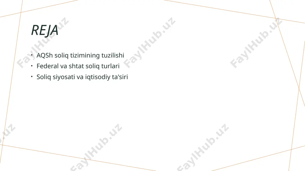 avbatida, iqtisodiy o'sish va ish o'rinlari yaratishda muhimdir. 3 ijtimoiy adolat soliq tushumlari orqali taqsimlanadigan mablag'lar, ijtimoiy adolatni ta'minlashda yordam beradi. ular ta'lim, sog'liqni saqlash va infratuzilmani rivojlantirishga yo'naltiriladi. aqsh federal soliq tizimining asosiy turlari va ularning vazifalari. federal daromad soliqi federal daromad soliqi aqsh hukumatining asosiy moliyaviy manbai bo'lib, shaxsiy va korporativ daromadlardan olinadi. bu soliq daromadlari davlat xarajatlarini moliyalashtirishda muhim ahamiyatga ega. soliq imtiyozlari federal soliq tizimi turli imtiyozlar va chegirmalarni taklif etadi, masalan, ta'lim xarajatlari yoki bolalar uchun soliq kreditlari. bu imtiyozlar, soliq to'lovchilarni qo'llab-quvvatlashga qaratilgan. soliq to'lovchilarning ro'yxati federal daromad soliqi to'lovchilari shaxsiy shaxslar, korporatsiyalar va boshqa tashkilotlarni o'z ichiga oladi. ularning to'lovlari mamlakat iqtisodiyotiga sezilarli ta'sir ko'rsatadi. shtat soliq turlari: farqlar va o'xshashliklar. shtat soliq turlari aqshda shtat daromad soliqi, savdo soliqi, va mulk solig'i kabi bir qancha soliq turlari mavjud. har bir shtat o'z soliq tizimini belgilaydi. farqlar va o'xshashliklar shtatlar o'rtasida soliq stavkalari, …