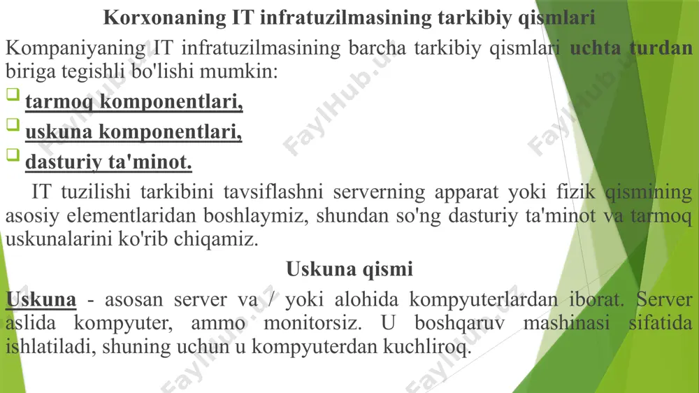 tomonida, ba'zi quvvat esa bulutda joylashganligini taxmin qiladi. bunday infratuzilma gibrid deb ham ataladi. o'z it infratuzilmasi va iaas. biznesning tabiati va hajmiga qarab, kompaniyalar yondashuvlardan birini tanlaydilar. o'zining it infratuzilmasi ko'pincha uskunalar va ma'lumotlarni to'liq nazorat qilishni xohlaydigan yirik kompaniyalarning hikoyasidir. ko'pincha bu banklar va yirik davlat tuzilmalari. o'zingizning apparat parkingizni ta'minlash uchun katta xarajatlar talab etiladi: serverlarni sotib olishdan tashqari, ularning ishlashi uchun muammosiz javobgar bo'lgan odamlar kerak. buni faqat har yili bir necha milliard rubl daromadga ega bo'lgan yirik korxonalar sotib olishlari mumkin.qolgan kompaniyalar — mikrobiznesdan tortib yirik tashkilotlargacha-tobora ko'proq iaas (infratuzilma xizmat sifatida) ni tanlamoqda. iaas - ning mohiyati shundaki, provayder mijozga tayyor server quvvatini beradi va mijoz ularni yuklashi va o'z rejasiga muvofiq sozlashi mumkin. iaas uskunaning kapital xarajatlarini, uskunaga muntazam texnik xizmat ko'rsatishni istisno qiladi — bularning barchasi provayderning tashvishlari. shuningdek, provayder serverlarning tarmoq ulanishini (tarmoq infratuzilmasi) ta'minlaydi va tezkor boshlash uchun operatsion tizimlarning …