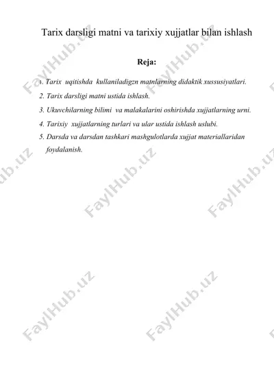 tarix darsligi matni va tarixiy xujjatlar bilan ishlash — DOC