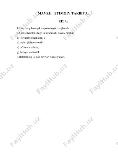 shaxsning biologik va psixologik rivojlanishi. — DOCX