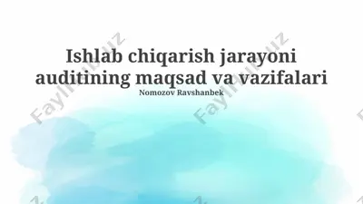ishlab chiqarish jarayoni auditining maqsad va vazifalari — PPTX