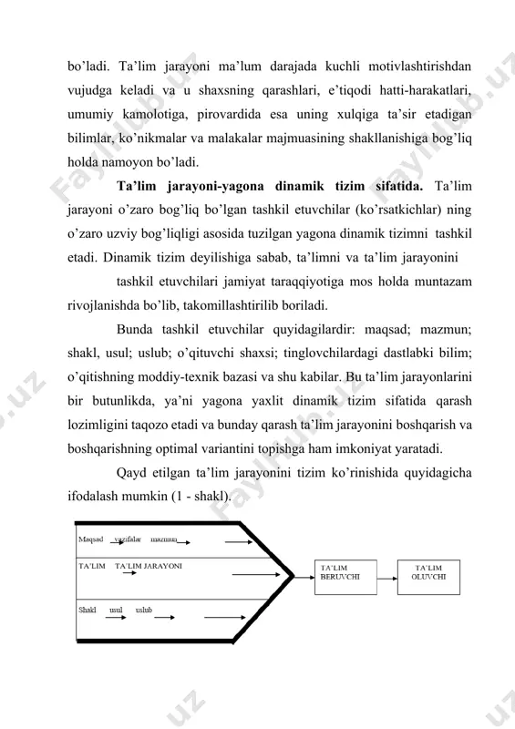 higa ta’sir ko’rsatadi, bu esa bilim olishlarini yanada faollashtiradi, natijada ta’lim oluvchi ta’lim jarayonining faol ishtirokchisiga aylanadi. ta’lim jarayonida ta’lim oluvchilar ongiga singdirilayotgan nazariy bilimlar amaliy faoliyat yordamida yanada mustahkamlanadi. inson tevarak-atrofdagi voqeelik, narsa va hodisalarning mohiyatini amaliy hayotda ularga to’qnash kelish yo’li bilan bilib oladi, ularni o’zlashtiradi. inson amaliy faoliyat tufayligina ijtimoiy ishlab chiqarish faoliyati jarayonini tashkil etuvchi munosabatlar, shuningdek, tabiat hodisalari sirini o’zlashtirib oladi. narsalar, buyumlar bilan amaliy muomalada bo’lish natijasida buyumlar sezgi organlariga ta’sir qiladi, sezgilar idrokni keltirib chiqaradi. amaliyotda insonning faol fikrlash faoliyati yuzaga keladi. fikrlash yordamida u real voqealikni chuqur tushunadi. bilim manbai sanalgan amaliyotning ahamiyati xususida so’z yuritganda bilish jarayonining mohiyatini ham ta’kidlab o’tish joiz. bilish murakkab dialektik jarayon bo’lib, jonli mushohadadan abstrakt tafakkuriga, so’ngra amaliyotga o’tish yo’lidir. bilish shaxs uchun muhim ham o’zlashtirilmagan narsa, voqea va hodisalar mohiyatining ong yordamida anglash jarayonidir. ob’ektiv borliqni bilish uni sezishdan boshlanadi. sezish ongning tashqi olam bilan …