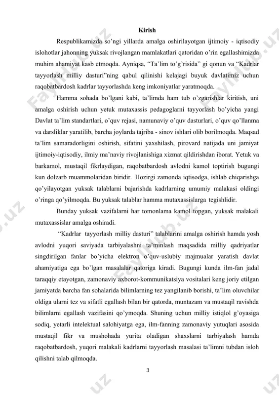 ustuvor vazifamiz sifatida bugun zamon talab qilayotgan yuksak darajaga kо‘taramiz. yoshlarimizning mustaqil fikrlaydigan, yuksak intellektual va ma’naviy salohiyatga ega bо’lib, dunyo miqyosida о’z tengdoshlariga hech qaysi sohada bо’sh kelmaydigan insonlar bо‘lib kamol topishi, baxtli bо’lishi uchun davlatimiz va jamiyatimizning bor kuch va imkoniyatlarini safarbar etamiz. kurs ishining maqsadi: ushbu kurs ishi orqali mavzuni o’rganishdan asosiy maqsad, funksiya grafigining qavariqligi, botiqligi, asimptotalari va egilish nuqtalarini o’rganish va tatbiq qilishdan iborat. kurs ishining dolzarbligi: funksiya grafigining o’sish, kamayish oraliqlarini topish, funksiya grafigini tasvirlash va chizmada ko’rsatish, qavariq va botiqligiga tekshirish, asimptota va egilish nuqtalarini topish mavzuning dolzarbligini ta’minlaydi. 1- §. funksiyaning qavariqligi va botiqligi. 𝑓(𝑥) funksiya (𝑎, 𝑏) intervalda aniqlangan bo’lib, bu intervaldan olingan 𝑥1 ∈ (𝑎, 𝑏), 𝑥2 ∈ (𝑎, 𝑏) nuqtalar uchun 𝑥1 𝑙(𝑥)) tengsizlik o’rinli bo’lsa, 𝑓(𝑥) funksiya (𝑎, 𝑏) intervalda qavariq (qat’iy qavariq) funksiya deb ataladi. qavariq funksiya grafigi (1-b chizma) 𝐴 va 𝐵 nuqtalardan o’tuvchi 𝑙(𝑥) vatardan …