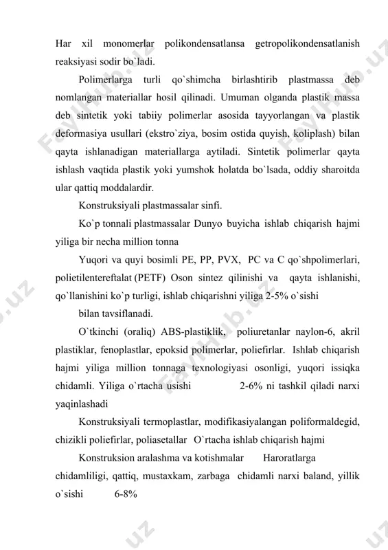 linad edi. "bexer havosi" deb atalgan bu gaz kashf etilganda so`ng 100 yildan keyin tekshira boshlandi. 1795 yilda i.deyman boshlik golland kimyogarlari tomonidan olinishi va xossalari batafsil bayon qilindi. ular qayd qilinishiga "bexer havosi" uglerod va vodoroddan iborat bo`lib xlor bilan oson reaksiyaga kirishadi. bunda moysimon suyuqlik hosil bo`ladi. uning nomi "golland kimyogarlari moyi" deb atalib, 1,2-dixloretandan iborat edi. yangi gazning bu xususiyati uchun olefin (ya`ni moy hosil qiluvchi) deb nomlangan. shu tipdagi boshqa uglevodorodlar kashf qilinganidan so`ng ularning hammasi olefinlar deb ataladi, moy hosil qiluvchi birinchi gaz esa etilen nomini oldi. uning tuzilishi keyinrok (1860) a.m.butlerov tomonidan aniqlanadi. u metilen yodidga lagogenni tortib oluvchi vositalar bilan ta`sir etib etilenni hosil qildi va to`yinmagan birikmalar molekulasida ko`sh bog` bo`lishi kerak deb xulosa qildi: birozdan keyin e.erlenmeyer to`yinmagan uglevodorodlar molekulasida ikkita uglerod atomi bir biri bilan ikkita valentlik orqali bog`langanligini taxmin qildi, uni a.kekule kuvvatladi va 1865 yildan boshlab e.erlenmeyer to`yinmagan …