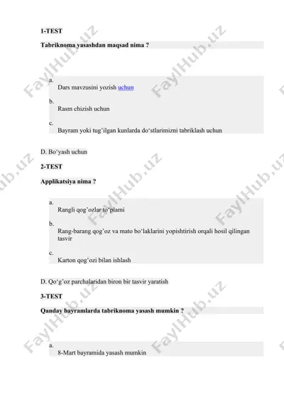 tabriknoma yasash haqida test savollari — DOCX