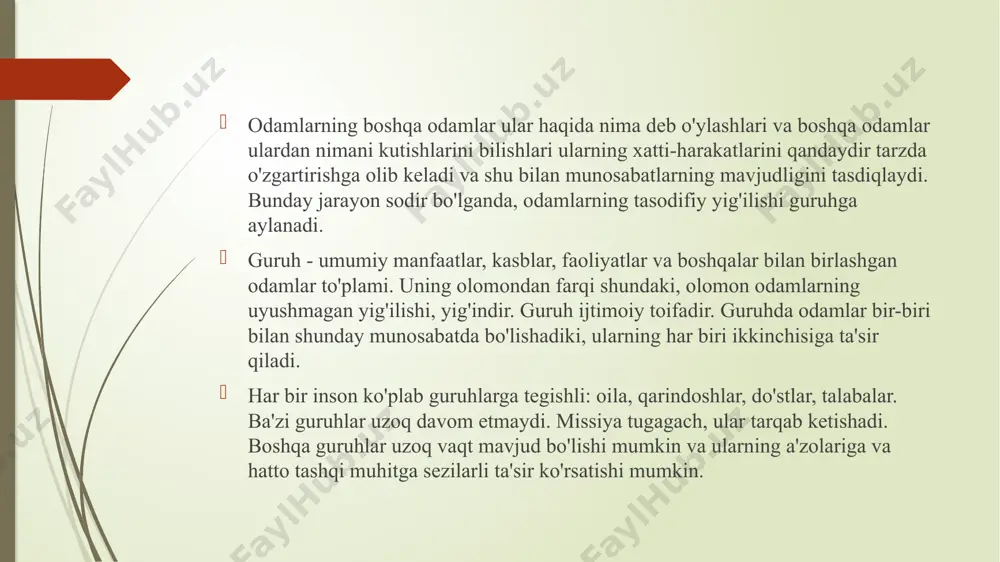 ylanadigan va tayinlanadigan organlar va boshqaruvda ishchilarning bevosita ishtiroki orqali amalga oshiriladi. 2. maqsad - ishlab chiqarish, iqtisodiy: muayyan mahsulotlarni ishlab chiqarish, faoliyatning iqtisodiy samaradorligini ta'minlash va boshqalar. 3. tarbiyaviy - ijtimoiy-psixologik ta'sir qilish usullari va boshqaruv organlari orqali amalga oshiriladi. 4. samarali mehnat xulq-atvorini va kasbiy vazifalarga mas'uliyatli munosabatni rag'batlantirish funktsiyasi. 5. jamoani rivojlantirish funktsiyasi - jamoaviy ish ko'nikmalari va ko'nikmalarini shakllantirish, faoliyat usullarini takomillashtirish. 6. innovatsiyalar va ixtirolarni qo‘llab-quvvatlash funksiyasi. jamoa a'zolari o'rtasidagi o'xshashlik qanchalik katta bo'lsa, ularning bir-biriga ta'siri shunchalik ko'p bo'ladi va jamoa tuyg'usi tezroq rivojlanadi. biroq, bu erda ichki raqobat keskinroq va nizolar, ayniqsa, ayollar jamoalarida yuqori (shuning uchun turli jins vakillarining nisbati taxminan teng bo'lishi maqsadga muvofiqdir). umuman olganda, samarali jamoa hali ham o'xshash bo'lmagan shaxslardan iborat bo'lishi kerak ishchi kuchining potentsial imkoniyatlari uning rivojlanish darajasi va turiga bog'liq. mehnat jamoasining turlar tasnifi bir qator xususiyatlarga ko'ra belgilanadi. nizomga ko'ra, ular rasmiy va norasmiy …