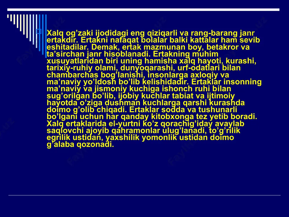 masala yuzasidan mushohada yuritish uchun jiddiy fikrlaydi. bu jarayon (og`zaki) nutq asosida paydo bo`ladi va mustahkamlanadi. ta`limini ijodiy tashkil etish ta`limni, jumladan, boshlang’ich sinflarda ta`limini ijodiy tashkil etishni hеch kim inkor qilmaydi. aksincha, ta`limni ijodiy tashkil etish yo’li bilan uning samaradorligini oshirish, yoshlarni hayot, ishlab chiqarish va ijtimoiy munosabatlarga tayyorlashning sifatini yaxshilash mumkinligini o’qituvchilar ham, ilmiy jamoatchilik ham e`tirof etadi. boshlang’ich sinf ta`limini ijodiy tashkil etish tajribasini tizim sifatida qarab, ijodiy ta`lim amaliyoti xususiyatlarini ajratishga, maktab o’qituvchilarining ijodiy ta`lim to’g’risidagi fikrlarini qayd etishga harakat qilamiz. boshlang’ich sinf ta`limini ijodiy tashkil etish amaliyotining rеal ahvoli va o’qituvchilarning o’z fikrlarini bir-biri bilan taqqoslab ijodiy ta`limning kuchli hamda zaif tomonlarini ajratamiz. binobarin, bolalarga o’z maqsadlarini mustaqil bеlgilashga jalb qilish, qo’yilgan muammoning qiyinligini anglatish, qo’yilgan savollarga javob izlatish yo’llari orqali ham ta`limning samaradorligini oshirish, bolalarni ijodiy ishlashga undash mumkin. darsning ikkinchi bosqichi-yangi bilim va faoliyat usullarini idrok etish bosqichida ham o’quvchilarning ijodiy izlanishlarini o’tkazish …