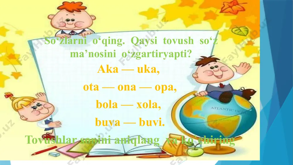 g‘inli, tutuq belgili so‘zlarni, yonma-yon kelgan bir xil undoshli so‘zlarning bir satrdan keyingi satrga bo‘g‘inlab ko‘chirilishi. harf birikmali (sh, ch, ng) so‘zlarning bir satrdan ikkinchi satrga bo‘g‘inlab ko‘chirilishi. nazorat ishi (1 soat). image1.png image2.jpeg image3.jpeg image4.png image5.jpeg image6.jpeg image7.jpeg /docprops/thumbnail.jpeg