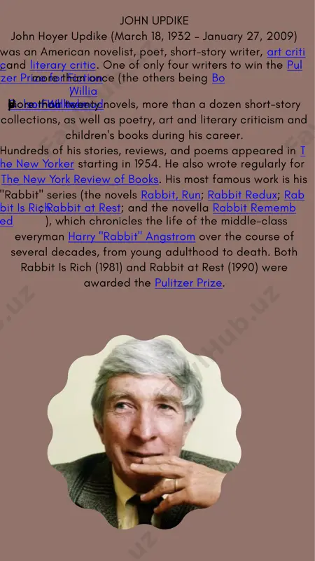 relationship and jaded with his career, rabbit tries to reclaim the life he always wanted. the novel is the first of a series of five works, one of which is a shorter novella. updike writes rabbit, run with a humorous, retrospective voice, casting rabbit’s yearning and unsatisfied self-searching against the historical tapestry of the late twentieth century. satchel paige the novel begins several years into rabbit’s adulthood. having grown apart from most of his childhood friends, he now works as a salesperson for the creators of a kitchen appliance called the magipeeler. rabbit is married to janice, a salesperson at a previous place of employment. they are expecting another child soon. they move into a suburb of brewer, pennsylvania called mount judge, along with their two-year-old child, nelson. bored by his ordinary white-collar life, rabbit makes an impulsive decision to escape by driving south. when he gets lost along the …