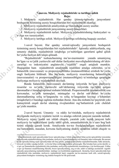 moliyaviy rejalashtirish va tartibga solish — DOCX