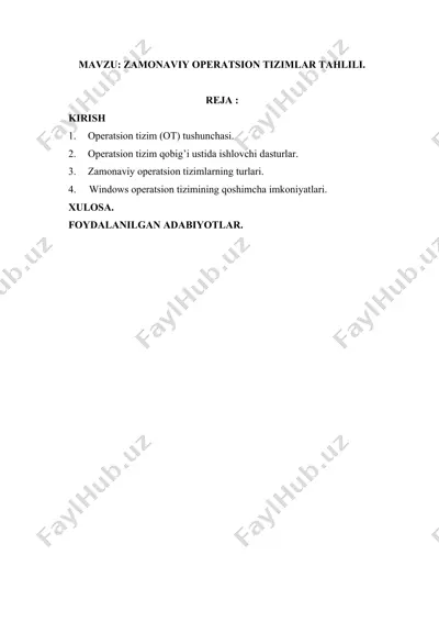 zamonaviy operatsion tizimlar tahlili — DOCX
