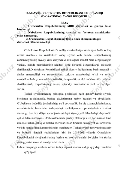 o'zbekiston respublikasi faol tashqi siyosati — DOCX