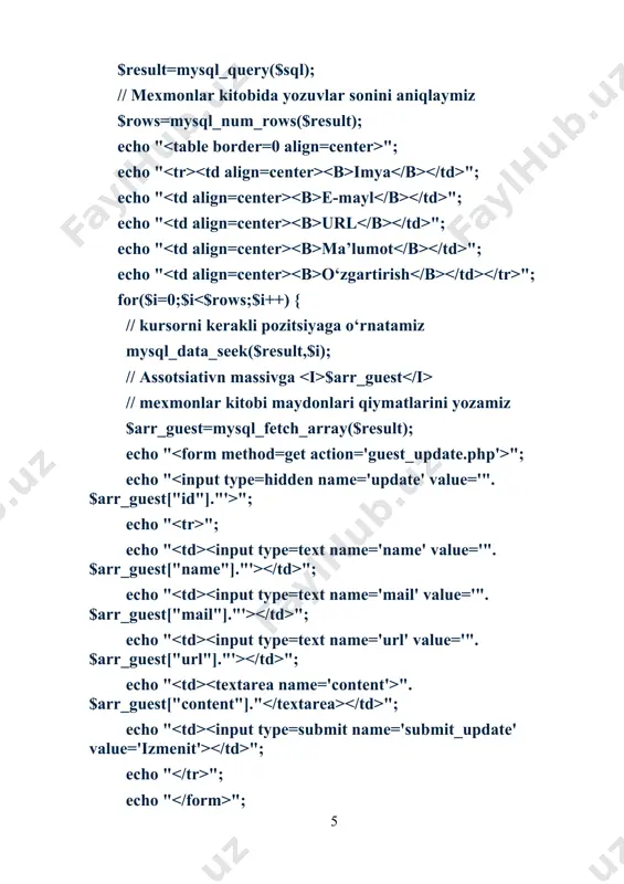 php ёрдамида my sql маълумотлар базасини бошқариш - Page 5