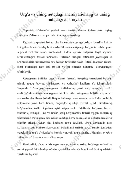 urg'u va uning nutqdagi ahamiyatiohang va uning nutqdagi ahamiyati — DOC