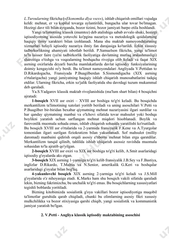 o'plab dehqonlarning ekspropriasiya qilinishi (ersizlantirilishi), ularni zo'rlik yo'li bilan yollanma mehnatga jalb etilishi (chunki boshqa iloj yo'q) qarama-qarshilikni kuchaytirdi, oqibatda 1641-1660 yillarda angliyada inqilob bo'lib o'tdi. xvii asrdagi niderlandiya keyingi ikkinchi bu inqilob burjua inqilobi bo'lib, u angliyadagi feodal jamiyatga chek qo'ydi. angliya respublika deb e'lon qilindi, parlament vujudga keldi, demokratik jarayon kuchaydi. angliya iqtisodiyotida, sohibkorlarning boyishida mustamlakachilik siyosati katta o'rin egalladi. gollandiya, keyinchalik fransiya ustidan dengizda erishilgan g'alaba tufayli angliya jahondagi eng yirik va kuchli dengiz davlatiga aylandi. inqilobgacha va to 1830 yillargacha bu erda proteksionizm (savdoda chetga ko'proq chiqazib, chetdan kamroq kiritish) siyosati (eksport importdan ko'p) o'tkazilgan, bu esa savdoning (ayniqsa o'z mustamlakalariga) keskin o'sishiga olib keldi. demak, savdo, tovar-pul munosabatlari ham keskin oshdi. xalq xo'jaligining yuksak rivoji ilmiy kashfiyotlarni taqozo etdi. shu davrda angliyada tabiiy fanlar, ayniqsa mexanika, astronomiya va fizika tez rivoj topdi. bu davrning eng buyuk vakili isaak nyutondir (1643-1727yy.), tomas gobs (1588-1679yy.) ingliz faylasufi, …