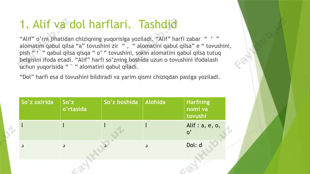 fors tilida “alif” “dol” tovushini bildiruvchi harflar - Page 3