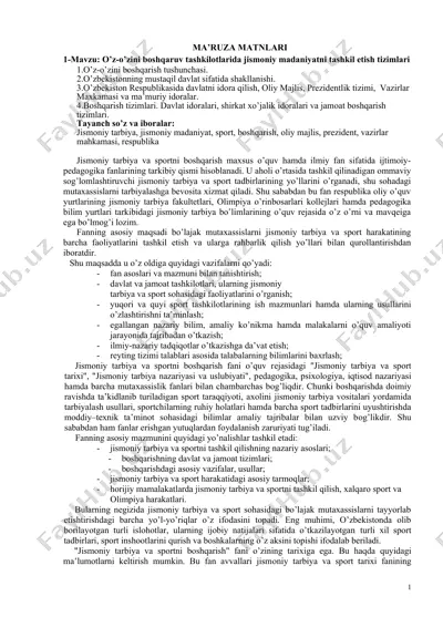 jismoniy tarbiya va sport tizimlari — DOC