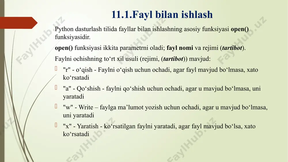 python dasturlash tilida fayllar bilan ishlash (11-ma’ruza) - Page 5