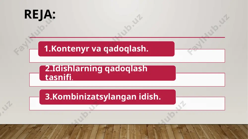 di va sotilgandan keyin ular iste'molchining to'liq mulkiga aylanadi, qoida tariqasida, ular o'z-o'zidan foydalanish uchun mo'ljallanmagan. -tashish va transport qadoqlarida tashiladi. iste'molchi qadoqlash cheklangan vazn, sig'im va o'lchamlarga ega.transport konteyneri mustaqil transport birligi bo'lib, mahsulotni tashish, saqlash va saqlash uchun mo'ljallangan.transport konteynerining maxsus turi konteyner-uskunalardir. konteyner - asbob-uskunalar undan tovarlarni qadoqlash, tashish, vaqtincha saqlash va sotish uchun mo'ljallangan mahsulotdir. u tovar ishlab chiqaruvchilar va omborlardan to'g'ridan-to'g'ri savdo maydonchalariga etkazib beriladigan quti tagliklarini o'z ichiga oladi. savdo maydonchasida bunday quti palleti savdo uskunalari rolini o'ynaydi va tokchalar, taymerlar va savdo javonlarini almashtiradi. paletlardan foydalanish sabzavot, meva, go'sht, baliq savdosida, shuningdek, to'qimachilik, kimyo va parfyumeriya sanoatida juda qulaydir.ishlab chiqarish konteyneri xomashyo, materiallar, yarim tayyor mahsulotlar, blankalar, tayyor mahsulotlar va chiqindilarni tsex ichidagi, zavod ichidagi va zavodlararo tashish va to'plash uchun mo'ljallangan. 2. ishlab chiqarish texnologiyasiga qarab puflangan, qoliplangan, presslangan, termoformlangan, payvandlangan idishlar va qadoqlar farqlanadi.3. foydalanish chastotasiga qarab, idish: bitta, qaytariladigan va …