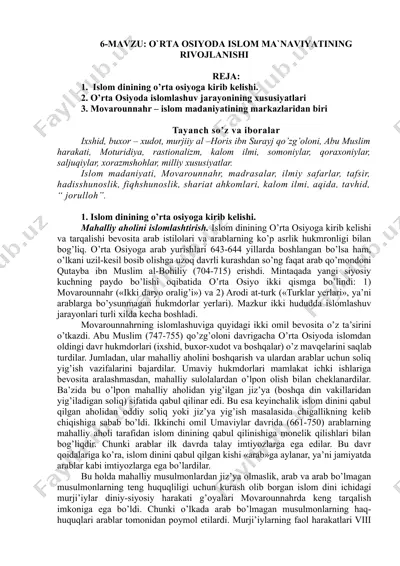 o`rta osiyoda islom ma`naviyatining rivojlanishi — DOCX