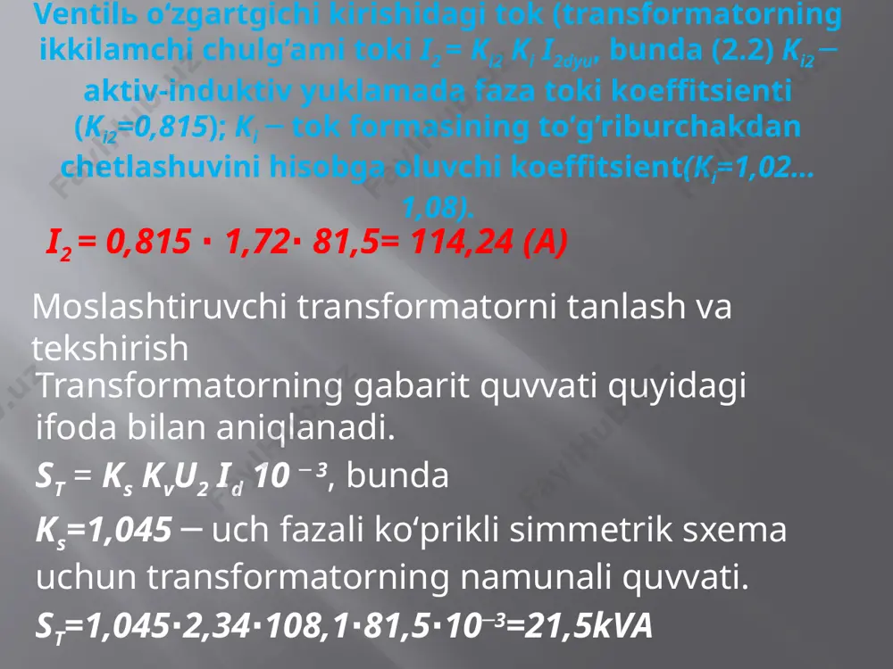 ─ т.: «ўажбнт» маркази. 2003. ─ 124 б. 5. imomnazarov a.t. elektromexanik tizimlarning elementlari. oliy o‘quv yurtlari uchun darslik. ─ т.: «ta’lim», 2009. ─ 155 b. etiboringiz uchun raxmat foydalanilgan adabiyotlar 1. imomnazarov a.t. sanoat korxonalari va fuqarolik binolarining elektr jihozlari ─ t.: «ilm ziyo», 2006. ─ 185 b. 2. valeriy vodovozov «introduktion» to power enginering, ist edition bookboon. london, 2010. ─ 112 p. 3. vodovozov v. electric drive systems and operation bookboon. london, 2011. ─ 113 p. 4. хошимов о.о., имомназаров а.т. электромеханик қурилма ва мажмуаларнинг элементлари. ─ т.: «ўажбнт» маркази. 2003. ─ 124 б. 5. imomnazarov a.t. elektromexanik tizimlarning elementlari. oliy o‘quv yurtlari uchun darslik. ─ т.: «ta’lim», 2009. ─ 155 b. image2.png image3.png image4.png image5.png image6.png image7.png image8.png image9.png image10.png image11.png image12.png image13.png /docprops/thumbnail.jpeg