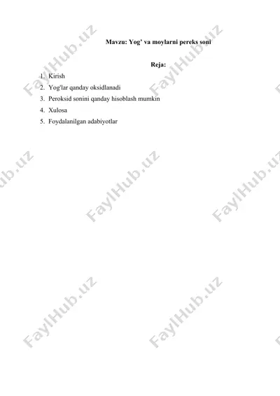 yog’ va moylarni pereks soni — DOCX