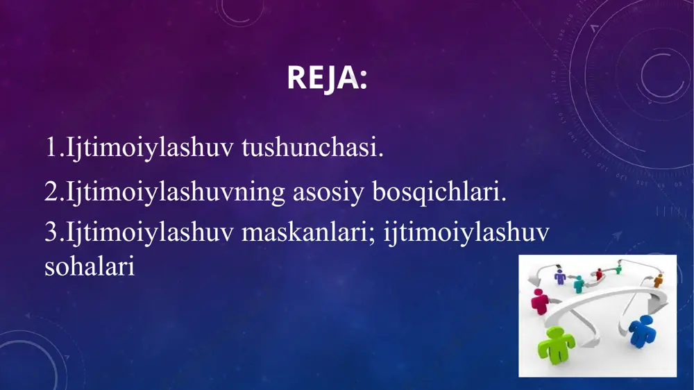 rga (masalan, ta'lim muassasalari va ish joyi) ta'sir qiladi. ta'sir etuvchi omillar oiladan tashqarida bo'lib, boshqa tengdosh guruhlarga (masalan, ta'lim muassasalari va ish joyi) ta'sir qiladi. 3 hayotiy jarayoni ijtimoiylashuv-bu doimiy jarayon, chunki shaxslar hayotlari davomida yangi ijtimoiy kontekst va rollarga duch kelishadi, doimo moslashadilar va rivojlanadilar. 5 ijtimoiylashuvning kognitiv nazariyalari ijtimoiylashuv jarayonining ta'sirini solishtirish uchun o'rganilishi mumkin bo'lgan ba'zi asosiy nazariyalar mavjud. o'z-o'zini rivojlantirish nazariyasi: ch cooley ta'kidlaganidek, shaxsning o'zini yoki o'ziga xosligini his qilish ijtimoiy o'zaro ta'sir orqali paydo bo'ladi . sotsializatsiya jarayonida birlamchi va ikkinchi darajali guruhlarda yuzaga keladigan o'zaro ta'sirning asosiy shakllari shaxsning shaxsiyatini rivojlantirish uchun asos bo'lib xizmat qiladi. shaxs, o'zaro ta'sir o'rtasida, boshqalar ularning xatti-harakatlarini qanday baholashini hisobga oladi. ularning reaktsiyasiga asoslanib, shaxs o'zini tushunishni o'rnatadi. jarayon xuddi oynaga qarashga o'xshaydi; kishi boshqalarga qanday ko'rinishini tasavvur qilishga harakat qiladi va boshqalar ularni qanday qabul qilishini tasavvur qiladi. kuli bu kontseptsiyani ko'zoynakning o'zi deb atagan. …