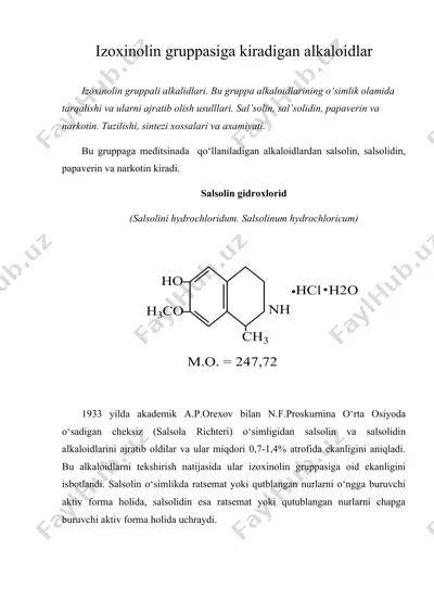 izoxinolin gruppasiga kiradigan alkaloidlar — DOC
