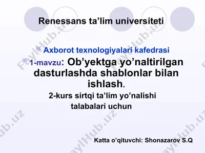 ob’yektga yo’naltirilgan dasturlashda shablonlar bilan ishlash — PPT