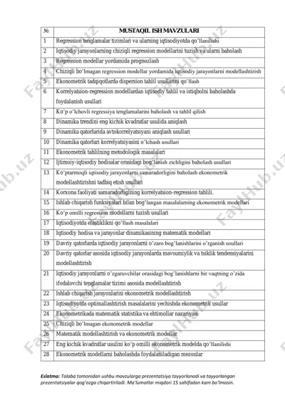 regression modellar va ularning iqtisodiyotdagi qo'llanishi — PDF