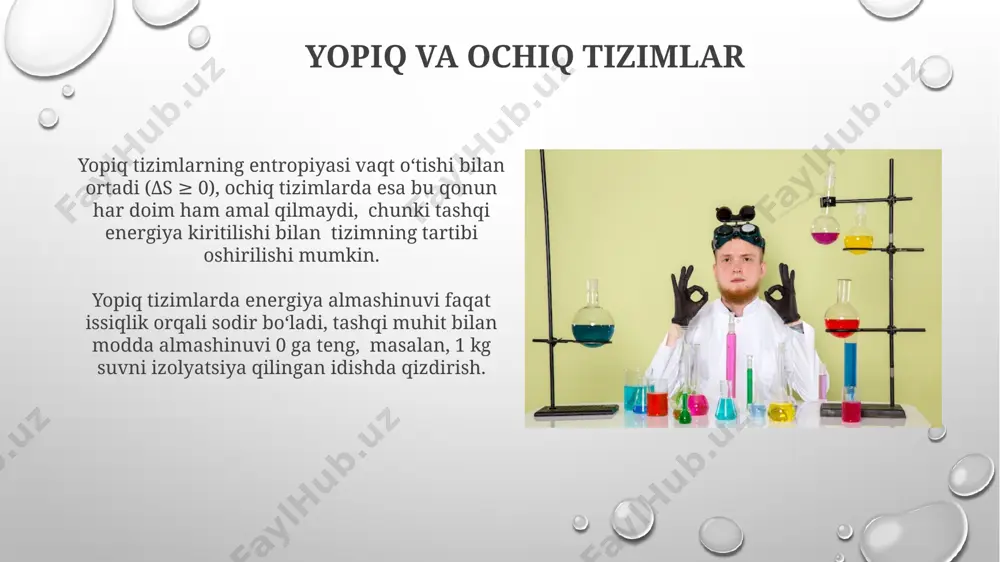 a qonunining bioenergetika sohasidagi qo'llanilishi samaradorligi 70% dan oshmaydi, kelajakda esa yangi biokimyoviy modellarning yaratilishi bilan 90% gacha oshirish istiqbollari mavjud. ergometriya yordamida inson organizmining energiya sarfini aniqlashda xatolik darajasi 5-10% ni tashkil etadi, kelajakda esa sensor texnologiyalarining rivojlanishi bilan bu ko'rsatkichni 2-3% gacha tushirish mumkin. termodinamikaning ikkinchi qonuni: kirish issiqlik mashinalarining samaradorligi, carnot siklining maksimal samaradorlikka ega ekanligini va bu samaradorlikning mutlaq temperatura farqi bilan bog'liqligini ko'rsatadi. termodinamikaning ikkinchi qonuni, entropiya o'zgarishining 0 dan katta yoki teng ekanligini va yopiq sistemada spontan jarayonlar entropiyani oshirishlarini tasdiqlaydi. ergometrik tadqiqotlarning turlari maksimal kislorod iste'moli (vo2 max) ni aniqlash uchun gradusli yuklama testi (3-5 minutlik bosqichlar bilan) keng qo'llaniladi va yurak-qon tomir tizimining funktsional imkoniyatlarini baholashga yordam beradi. ergometrik tekshiruvlar submaksimal yuklamalarni ham o'z ichiga oladi, masalan, yuqori intensivlikdagi mashqlarning 85% darajasida 20 daqiqalik test yurak ritmini va nafas olish tezligini baholash uchun ishlatiladi. ergometriya va energiya almashinuvi energiya almashinuvi jarayonida atp …