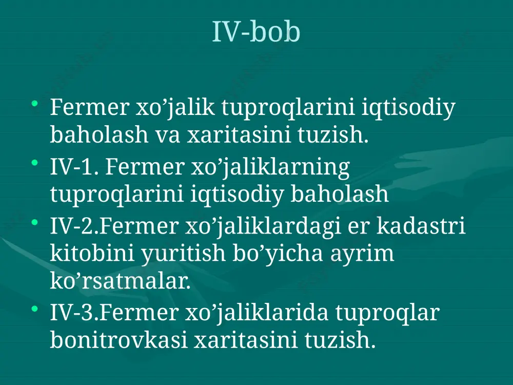 muhiti keyingi yuz yilliklarda salbiy tomonga o’zgargan bu esa insoniyat hayotini xavf ostiga qo’ymoqda. har bir davlat o’zining siyosiy, iqtisodiy tuzumidan qatiy nazar ekokomponentlariga ega. ular esa cheklangan miqdorda bo’ladi. o’zbekistonda 4 mln 200ming gektar sug’oriladigan erlar bor, bugun uning taxminan 650 ming gektari, yani 15%i aholiga xususiy tomorqa sifatida berilgan. agarki, fermer va dehqon ajratilgan er maydonini ham hisobga olganda, bu raqam bugungi 1million gektardan oshadi. mavjud 28,4 million qishloq xo’jalik yerlarining faqat 4mln 200 ming gektari sug’oriladigan erlar xolos. ii-bob g’ijduvon tumani “zarafshon massivi”hududining tuproq-iqlim sharoitlari va tuproqlarning tasnifi. ii-1.tuproq-iqlim sharoitlari. o’rta osiyo iqlim xaritasiga ko’ra tanlangan buxoro vohasi jumladan,g’ijduvon tumani issiq cho’l mintaqasiga kiradi.yoz oylariga issiq, qishi ancha sovuq,kun bilan tunning harorati o’zgarib turadi. havo quruq, yog’ingarchilik kam, yoz faslida harorat issiq bo’lishi ekinlarning normal o’sishiga ta’sir qiladi va bu tuproq qoplamiga ham o’z ta’sirini ko’rsatadi. o’rtacha yillik harorat 150c issiq davrlari ya’ni o’rta yillik harorat 150c …