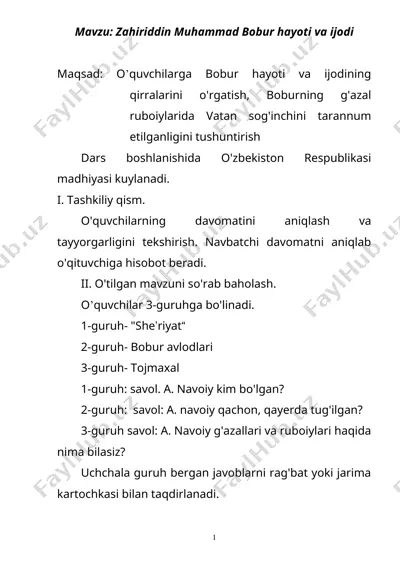 zahiriddin muhammad bobur hayoti va ijodi — DOC