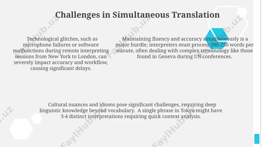 e interpreter discreetly translating in the ear of each participant, limiting the number of languages usually to two. ethical considerations in simultaneous translation accuracy trumps speed: while simultaneous translation demands rapid response, a medical translator in a tokyo hospital dealing with a life-threatening situation must prioritize precise terminology over speed, potentially saving lives. confidentiality is paramount: a simultaneous interpreter working on a sensitive business merger in new york city involving over $5 billion must adhere to strict non-disclosure agreements, protecting sensitive information for all involved parties. maintaining impartiality is crucial; a translator handling a political debate in geneva involving 3 candidates from different parties must avoid subtly favoring any one viewpoint, ensuring a neutral rendition for all 200 attendees. career paths in simultaneous translation freelance simultaneous interpreters often command rates exceeding $100/hour for high-profile events in major cities like new york or geneva, demanding specialized expertise in fields such as …