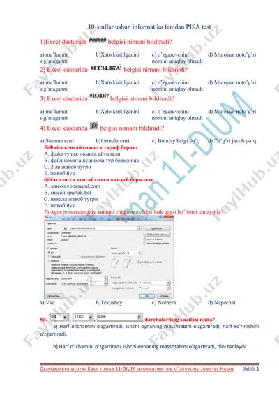 10-sinflar ushun informatika fanidan pisa test — DOCX