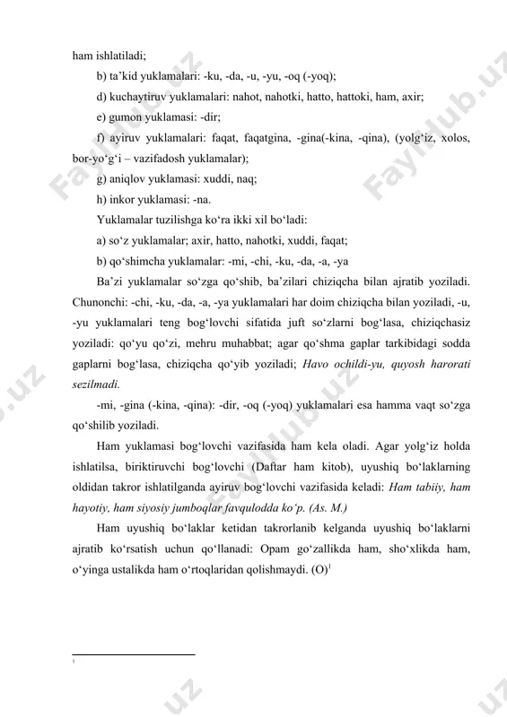 o‘zbek аdаbiy tilidаn mа’ruzа mаtnlаri (morfologiya) toshkent. 2000. 8.аsqаrovа m. hozirgi o‘zbek аdаbiy tilidаn mа’ruzа mаtnlаri (sintаksis.) toshkent. 2000. 9.muhаmmedovа d., shodmonqulovа d., mаqsudovа m. hozirgi o‘zbek аdаbiy tilidаn mа’ruzа mаtnlаri (kirish, fonetikа, grаfikа vа orfogrаfiya, leksikologiya, frаzeologiya, leksikogrаfiya.). toshkent. 2001.