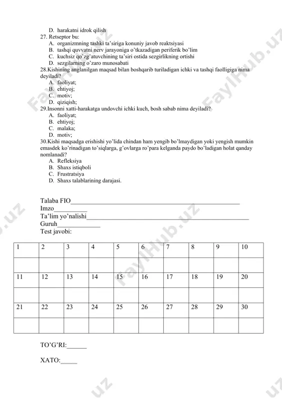 umumiy psixologiya nazorat testi - Page 4